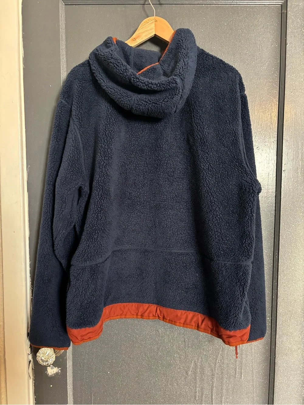 The North Face Navy Sherpa Half-Zip Hoodie with Orange Trim